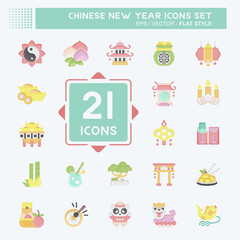 Icon Set Chinese New Year. related to Education symbol. flat style. simple design editable