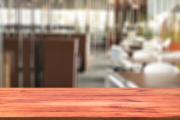 Empty blank wood table on cafe background