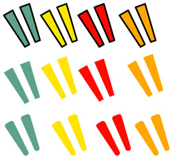 汎用性の高いシンプルなびっくりマークセット_緑・黄・赤・オレンジ_枠有無