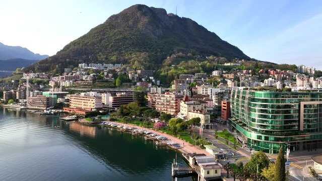 Drone footage of Lugano, Switzerland
