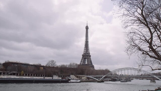 River Seine And Eiffel Tower In Paris, France - wide