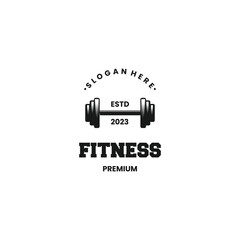 Gym logo. Fitness center logo design vintage. Black barbell on isolated background
