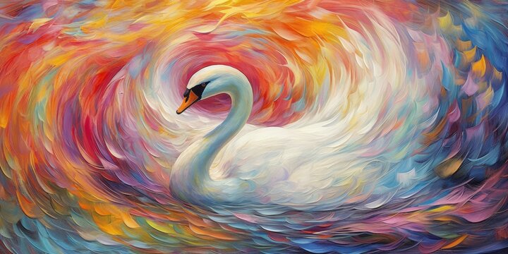 a dreamlike landscape, a swan glides through a vibrant palette of colors  Generative AI Digital Illustration Part#060623 
