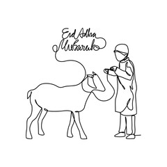 One continuous line drawing of Eid Adha Day. Islamic holiday that falls on the 10th day of Dhu al-Hijjah of the lunar Islamic Calendar in simple linear style. Islam design concept vector illustration