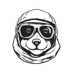 walrus pilot, vintage logo line art concept black and white color, hand drawn illustration