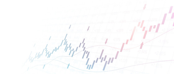 Widescreen abstract financial chart with line graph and glowing light on white color background