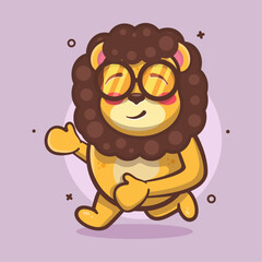 cheerful lion animal character mascot running isolated cartoon in flat style design