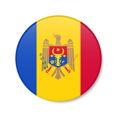 Obraz premium Moldova circle button icon. Moldavian round badge flag. 3D realistic isolated vector illustration