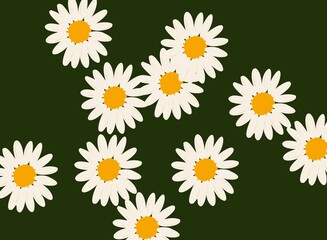 Daisy flowers vintage green wallpaper