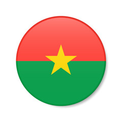 Burkina Faso circle button icon. Upper Volta round badge flag. 3D realistic isolated vector illustration
