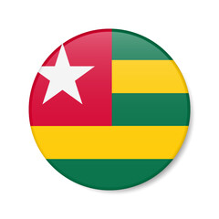 Togo circle button icon. Togolese Republic round badge flag. 3D realistic isolated vector illustration