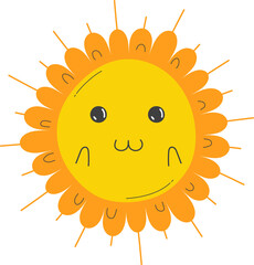 Cute Sun with sunshine. Isolated illustration on transparent background.