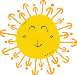 Cute Sun with sunshine. Isolated illustration on transparent background.
