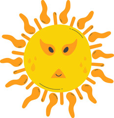Cute Sun with sunshine. Isolated illustration on transparent background.