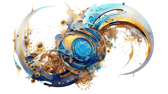 astrological zodiac in gold and blue abstract colorful shape, 3d render style, isolated on a transparent background