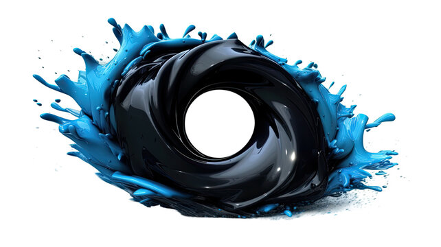 black hole event in black and blue abstract colorful shape, 3d render style, isolated on a transparent background