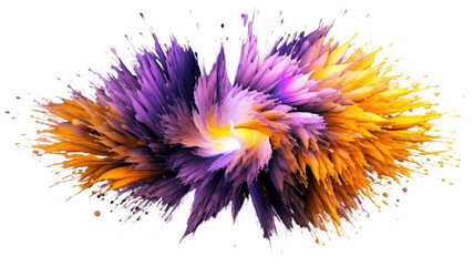 Fototapeta na wymiar plasma burst in purple and yellow abstract colorful shape, 3d render style, isolated on a transparent background
