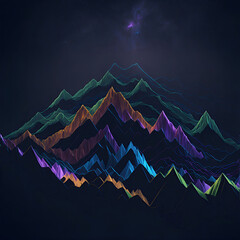 colorful mountain soundwave made of iridescent silk, glowing, generative AI