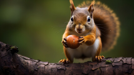 Naklejka na ściany i meble A squirrel with an acorn. Generative AI.