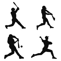 Baseball player Silhouette on white background for design illustration,vector illustration