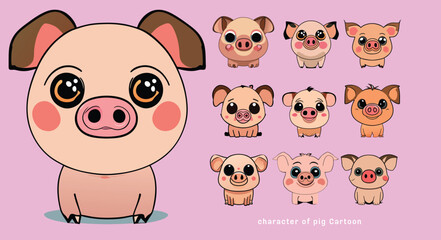 cute pig cartoon set, collection of pig, Cute pig vector