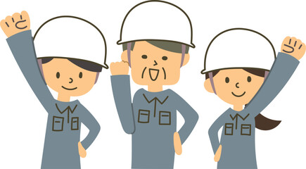 作業員がガッツポーズしたイラスト