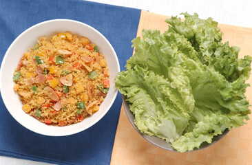  Healthy couscous salad, wrapped in lettuce.