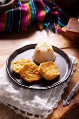 Tortitas de Pollo. Chicken pancakes. Popular recipe in Mexico and Latin America, Tortitas are similar to cutlets, shredded meat, tuna, chicken or other ingredient, bathed in beaten egg and fried.