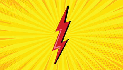 comic halftoned background with lightning yellow comic design with yellow flash vector illustration