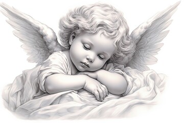 Fototapeta Sleeping cute little angel illustration. AI generated obraz