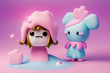 Obraz premium polymode-style-bride-biscuit-toy-soft-smooth-lighting-soft-pastel-colors-3d-blender-render, Generative AI