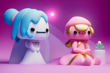 Obraz premium polymode-style-bride-biscuit-toy-soft-smooth-lighting-soft-pastel-colors-3d-blender-render, Generative AI