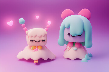polymode-style-brides-biscuit-toy-soft-smooth-lighting-soft-pastel-colors-3d-blender-render, Generative AI