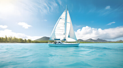 Fototapeta premium Sailboat on the sea. Generative AI.
