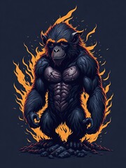 Monkey angry standing with fire. Generative AI