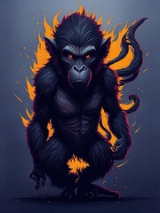 Monkey angry standing with fire. Generative AI
