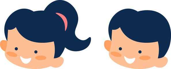Cute Head Character Icon - Children Vector Illustration Set