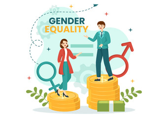 Gender Equality Vector Illustration with Men and Women Character on the Scales Showing Equal Balance and Same Opportunities in Hand Drawn Templates