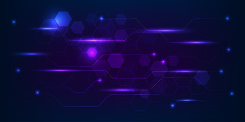 Fototapeta premium Vector illustrations of futuristic display for horizontal layout showcase with optic hexagon network and digital element grid line circuit decor.Future digital innonvation and technolog concept.