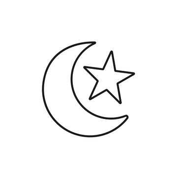Crescent moon and star line icon. Ramadan, Eid Mubarak, Eid al-Fitr, Eid al-Fitr. Vector illustration