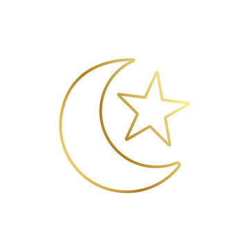 Crescent moon and star icon. Vector illustration of the symbol of Islam.