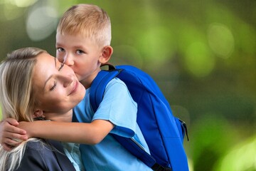 Family hugging, young mother and child