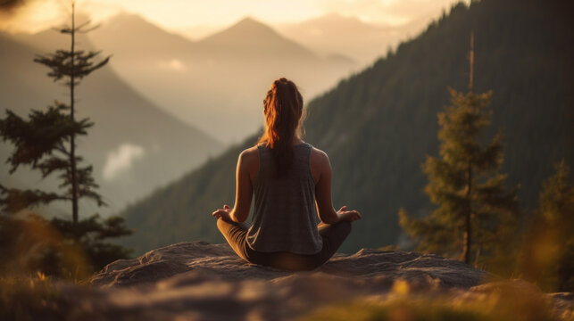 Woman yoga in the mountain meditation and relax in a mountain.
