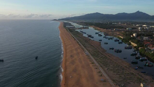Aerial view of beach in Dong Hoa, Phu Yen, Vietnam