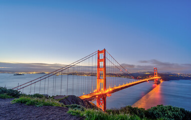 The Golden Gate Bridge in San Francisco at dawn