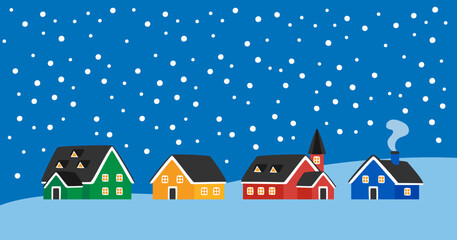 Colorful houses and snowy night landscape © Chinu-maru