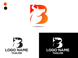 B bull logo. Bull B letter logo design. Letter B logo. trading. Stock market.  Animale. Creative. Business. Unique. Premium