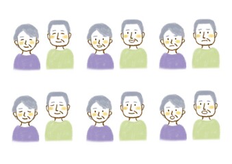 高齢夫婦　正面　表情　イラストセット