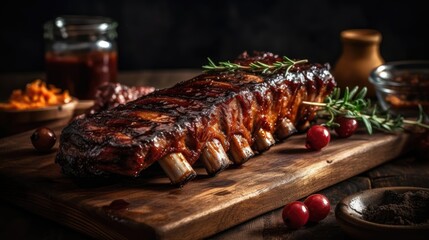 close up barbecue ribs photos with perfect angel view and blur background