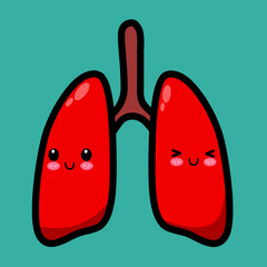 Happy funny strong works cute lungs character. Vector flat illustration icon design. Isolated on white background. Lungs flat health good working, cartoon mascot .